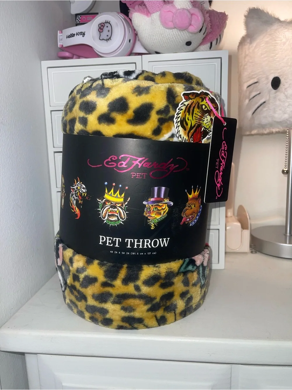 NWT Ed Hardy Yellow & Black Leopard Print Pet Throw